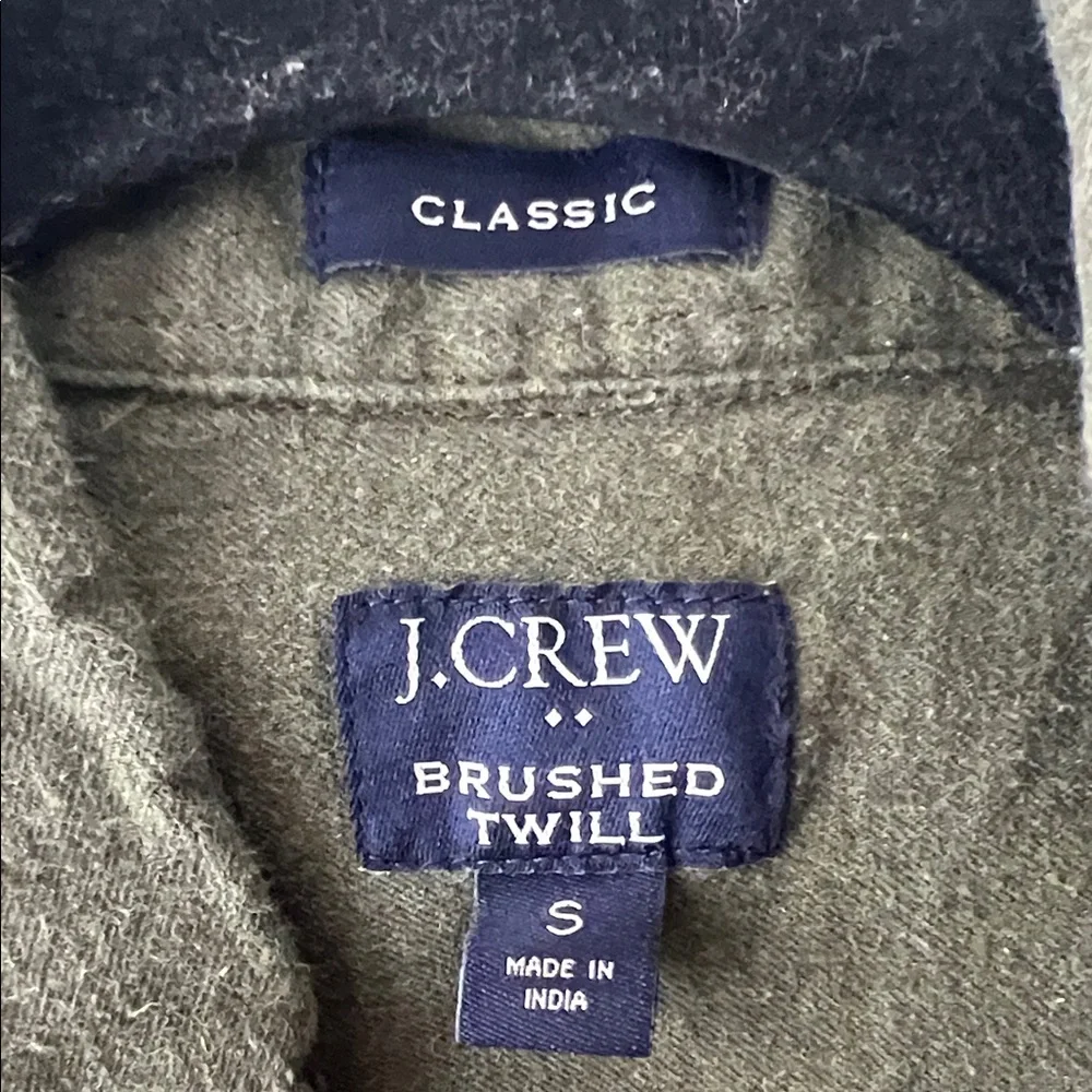 J. Crew Men's Classic Brushed Twill Casual Olive Button-Down Shirt Size S EUC